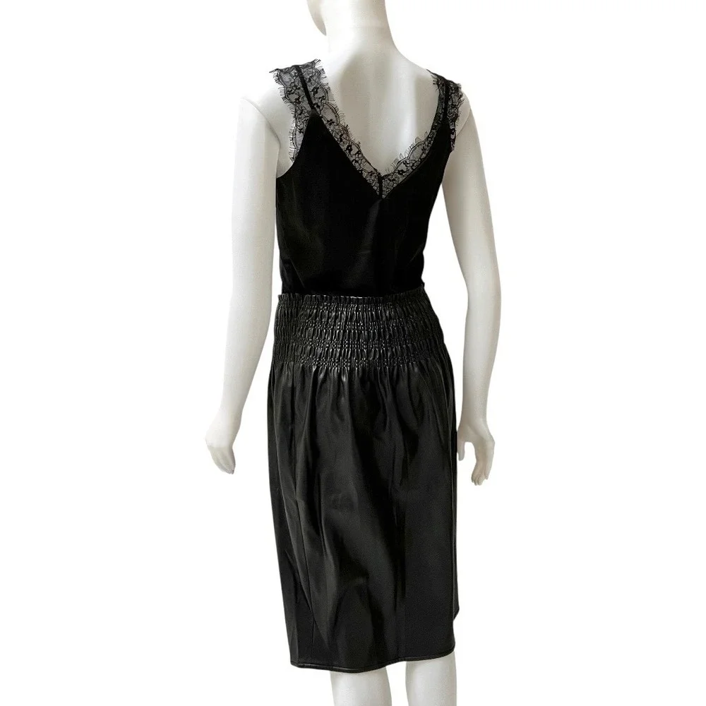 Proenza Schouler Black Vegan Leather Smocked Midi Skirt Office Siren Old Money S